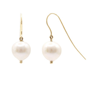 10mm Freshwater Pearl Drop Earrings 14K Yellow Gold