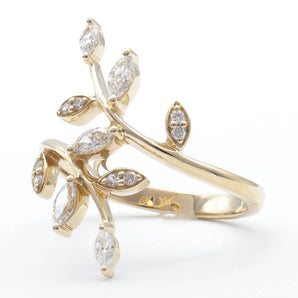 Marquise and Round Diamond Leaf Wrap Ring 14K Yellow Gold
