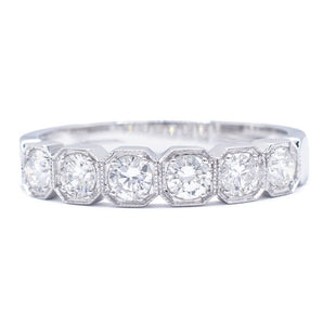 0.54 Carat Round Diamond Octagonal Wedding Band 14K White Gold