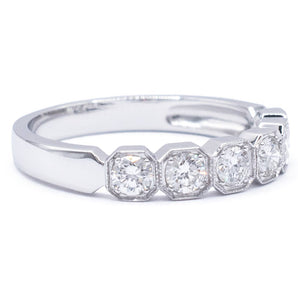 0.54 Carat Round Diamond Octagonal Wedding Band 14K White Gold