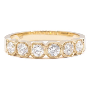 0.54 Carat Round Diamond Octagonal Wedding Band 14K Yellow Gold