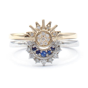 Sapphire and Diamond Sun and Moon 'Duality' Ring Set 14K Yellow and White Gold