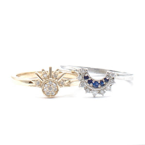 Sapphire and Diamond Sun and Moon 'Duality' Ring Set 14K Yellow and White Gold