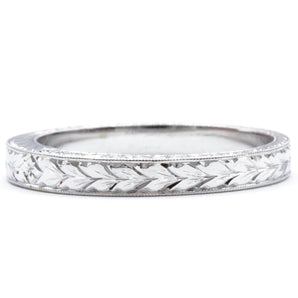 Hand Engraved Wedding Band 18K White Gold