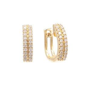 0.29 Carat Diamond Two-Row Huggie Earrings 14K Yellow Gold