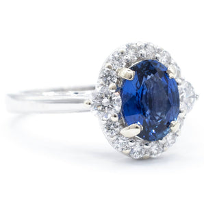 Oval Sapphire and Diamond Halo Ring 14K White Gold