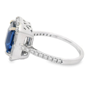 2.20 CT Emerald Cut Sapphire and Diamond Halo Ring 18K White Gold