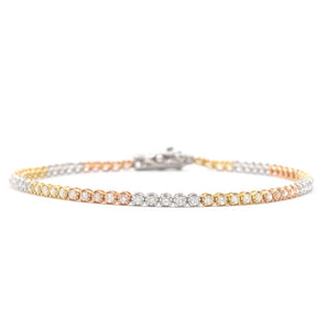 1 CT Tri-Tone Diamond Tennis Bracelet 14K Gold