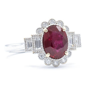 Ruby and Diamond Art Deco Ring 18K White Gold
