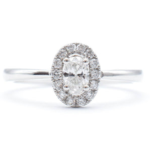 Oval Diamond Halo Engagement Ring 14K White Gold