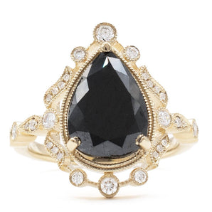 3.75 CT Black Diamond and White Diamond Engagement Ring 14K Yellow Gold