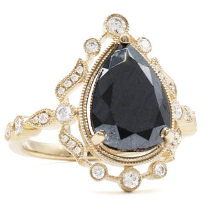 3.75 CT Black Diamond and White Diamond Engagement Ring 14K Yellow Gold