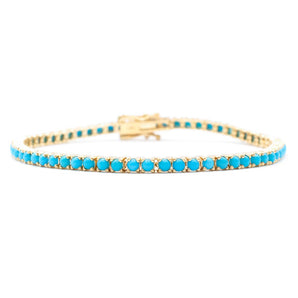 Turquoise Tennis Bracelet 14K Yellow Gold