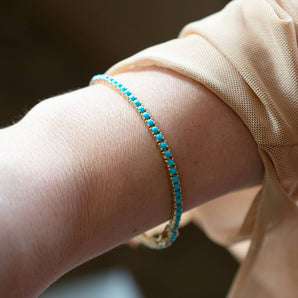 Turquoise Tennis Bracelet 14K Yellow Gold