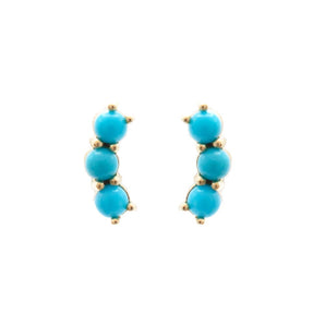 Turquoise 3-Stone Stud Earrings 14K Yellow Gold