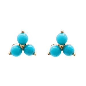 Turquoise Trio Stud Earrings 14K Yellow Gold