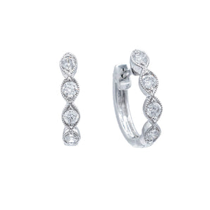 0.24 Carat Diamond Milgrain Huggie Earrings 14K White Gold