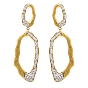 Wavy Oval Diamond Dangle Statement Earrings 14K Yellow Gold