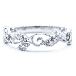 Diamond Leaves Wedding Band 14K White Gold