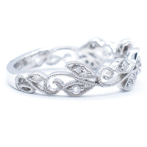 Diamond Leaves Wedding Band 14K White Gold