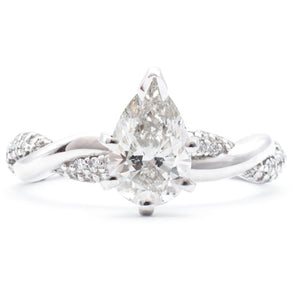 Pear and Round Diamond Twisted Band Engagement Ring 14K White Gold