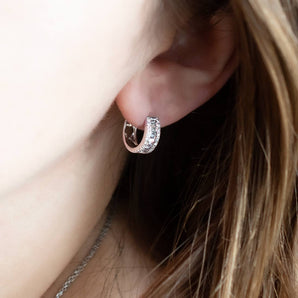 0.51 Carat Baguette and Round Diamond Huggie Earrings 18K White Gold