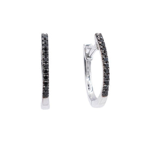 Black Diamond Small Hinged Hoop Earrings 14K White Gold