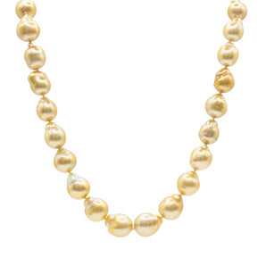 Baroque Golden Pearl Necklace 9-12mm 18K Yellow Gold