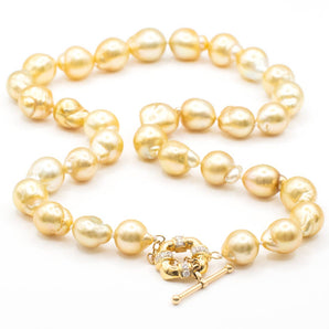 Baroque Golden Pearl Necklace 9-12mm 18K Yellow Gold