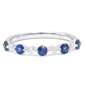 Round Sapphire and Diamond Alternating Band 14K White Gold