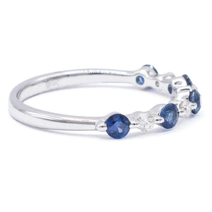 Round Sapphire and Diamond Alternating Band 14K White Gold