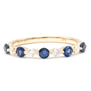 Round Sapphire and Diamond Alternating Band 14K Yellow Gold