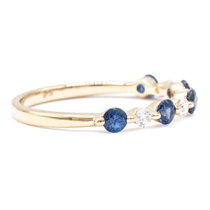 Round Sapphire and Diamond Alternating Band 14K Yellow Gold