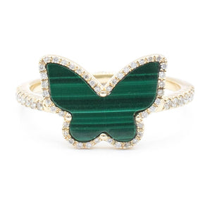 Malachite and Diamond Butterfly Ring 14K Yellow Gold