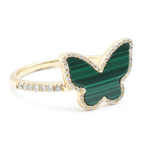 Malachite and Diamond Butterfly Ring 14K Yellow Gold