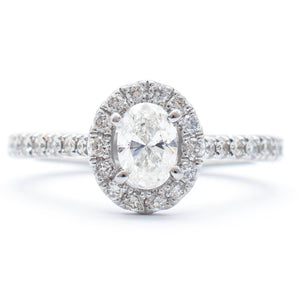 Oval Diamond Halo Engagement Ring 14K White Gold