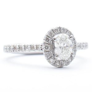 Oval Diamond Halo Engagement Ring 14K White Gold