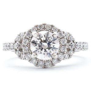 Round Diamond Halo Engagement Ring 14K White Gold