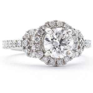 Round Diamond Halo Engagement Ring 14K White Gold