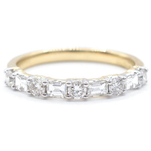 Baguette and Round Diamond Wedding Band 14K Yellow Gold