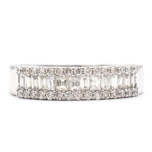 Baguette and Round Diamond Wedding Band 14K White Gold