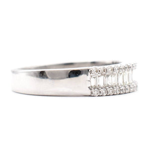 Baguette and Round Diamond Wedding Band 14K White Gold