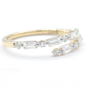 Baguette and Round Diamond Wrap Ring 14K Yellow Gold