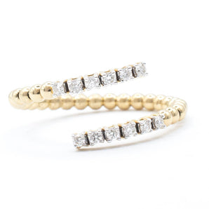 Flexible Diamond Beaded Twist Ring 14K Yellow Gold