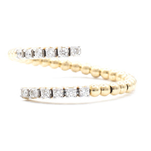 Flexible Diamond Beaded Twist Ring 14K Yellow Gold