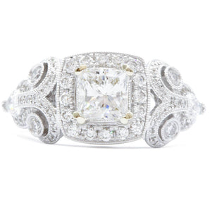 2.01 CTW Princess Cut Diamond Vintage Style Engagement Ring 14K White Gold