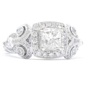 2.01 CTW Princess Cut Diamond Vintage Style Engagement Ring 14K White Gold