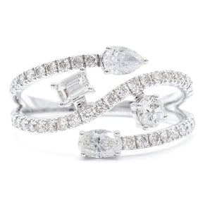 Three Row Multi-Shape Diamond Ring 14K White Gold