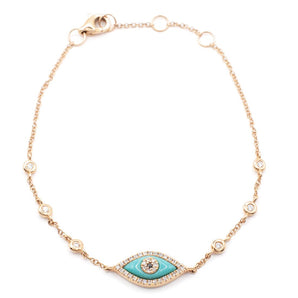 Turquoise and Diamond Eye Bracelet 14K Rose Gold