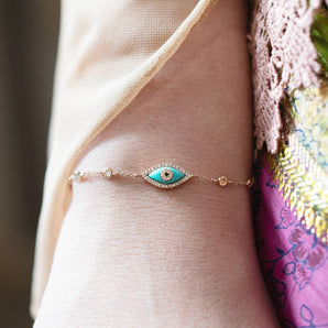 Turquoise and Diamond Eye Bracelet 14K Rose Gold